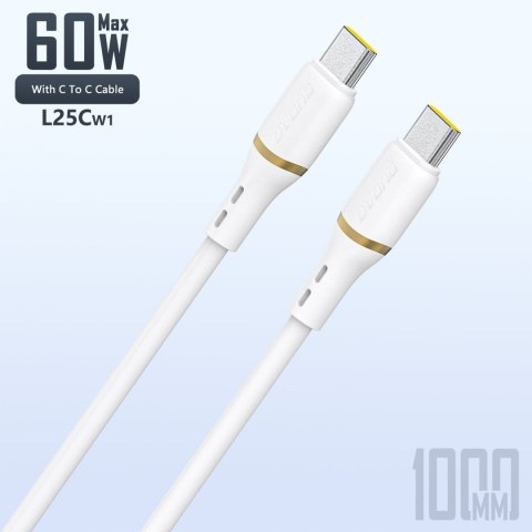 Kabel przewód silikonowy USB-C 60W 1m - biały DUDAO