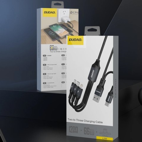 Kabel przewód wielofunkcyjny USB-A USB-C do Lightning USB-C MicroUSB 66W - czarny DUDAO