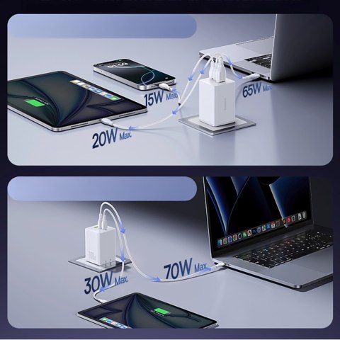 Ładowarka sieciowa EnerFill FE11 2x USB-C USB-A 100W - biała BASEUS