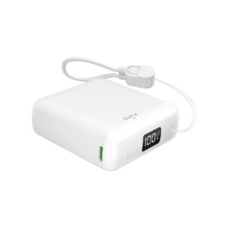 Powerbank 10000mAh USB-A USB-C z wyświetlaczem wbudowanym kablem USB-C 20W - biały PURO