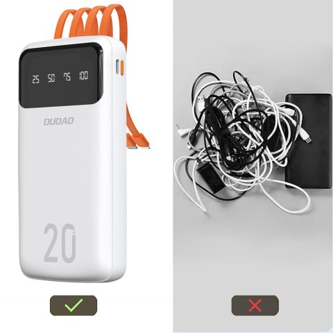 Powerbank K6Pro+ 20000mAh z wbudowanymi kablami USB-C microUSB iPhone Lightning - czarny DUDAO
