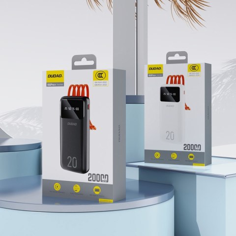 Powerbank K6Pro+ 20000mAh z wbudowanymi kablami USB-C microUSB iPhone Lightning - czarny DUDAO