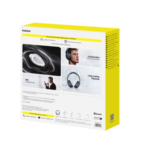 Słuchawki bezprzewodowe nauszne mocny bas Bass BH1 Bluetooth - czarne BASEUS