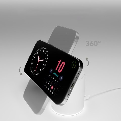 Stacja ładująca 2w1 bezprzewodowa magnetyczna do smartfona słuchawek - biała SBS