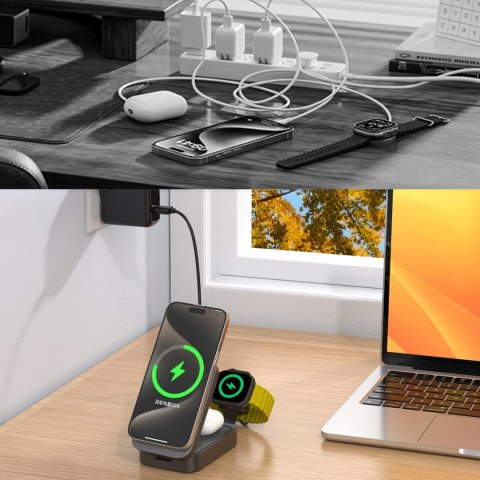 Stacja ładująca A11 3w1 indukcyjna MagSafe 15W - szara DUDAO