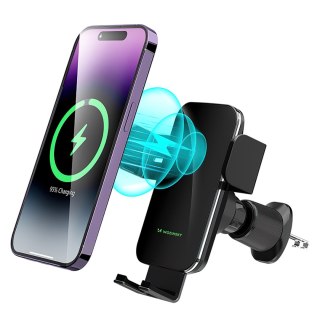 Uchwyt samochodowy zaciskowy z ładowarką indukcyjną do telefonu na kratkę 15W - czarny WOZINSKY