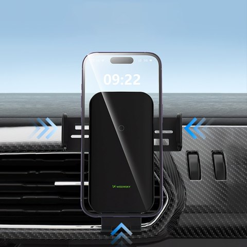 Uchwyt samochodowy zaciskowy z ładowarką indukcyjną do telefonu na kratkę 15W - czarny WOZINSKY