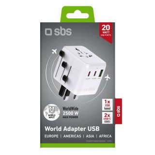 Adapter podróżny sieciowy USB-C USB-A EU UK US AUS JP - biały SBS