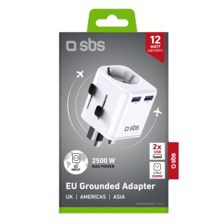 Adapter sieciowy podróżny UK US AUS Asia EU USB-A - biały SBS