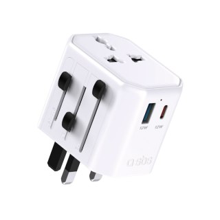 Adapter sieciowy podróżny uniwersalny USB-C USB-A EU UK US AUS - biały SBS
