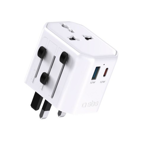 Adapter sieciowy podróżny uniwersalny USB-C USB-A EU UK US AUS - biały SBS