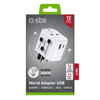 Adapter sieciowy podróżny uniwersalny USB-C USB-A EU UK US AUS - biały SBS
