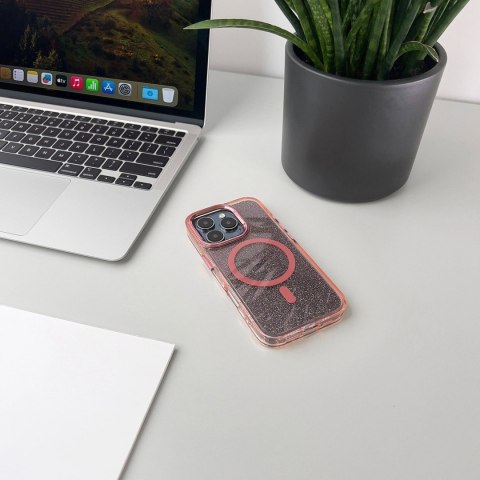 Etui brokatowe plecki na iPhone 17 Glitter Case MagSafe - różowe HURTEL