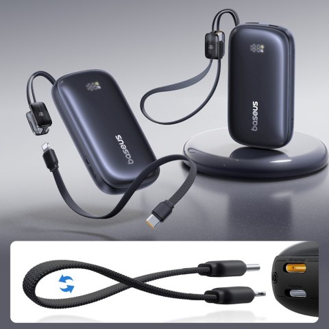 Powerbank 10000mAh 22.5W z wyświetlaczem odłączanym kablem - czarny BASEUS