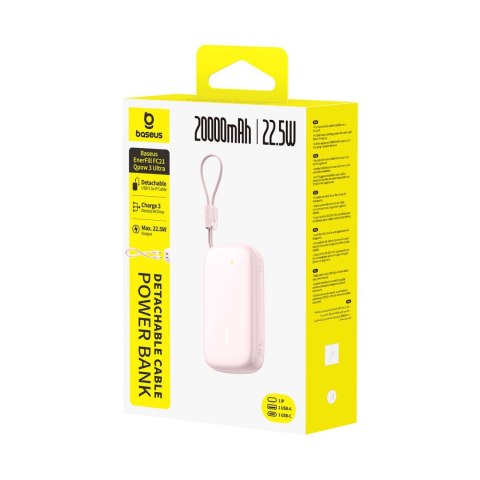 Powerbank 20000mAh 22.5W z wyświetlaczem kablem EnerFill FC21 Qpow 3 Ultra - różowy BASEUS