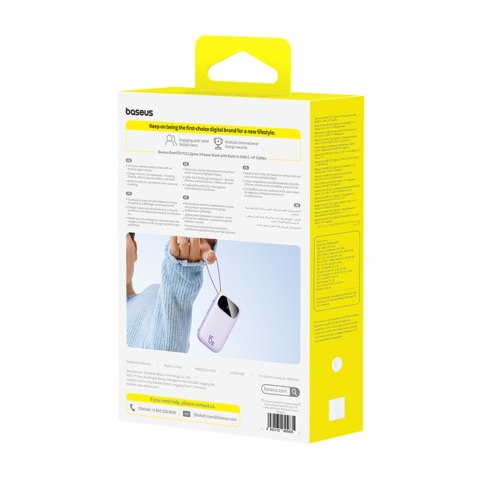 Powerbank 20000mAh 45W z wyświetlaczem kablami USB-C Lightning EnerFill FC31 - fioletowy BASEUS