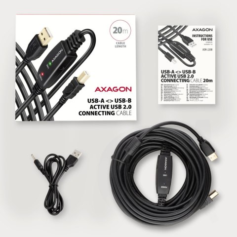 ADR-220B USB 2.0 A-M -> B-M aktywny kabel połączeniowy/wzmacniacz 20m AXAGON