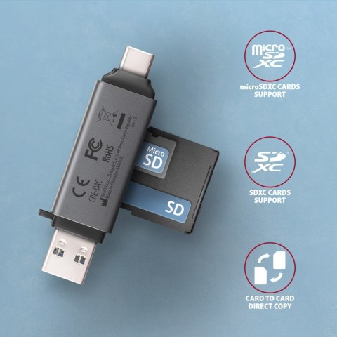CRE-DAC Czytnik kart zewnętrzny USB3.2 Gen 1 Type-C + Type-A SD/microSD AXAGON
