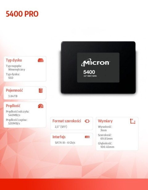 Dysk SSD 5400 PRO 3840GB MTFDDAK3T8TGA-1BC1ZABYYR Micron