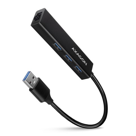 HMA-GL3A Wieloportowy hub USB 4in1, 5Gbps, 3x USB-A + GLAN, metalowy, 20cm USB-A kabel AXAGON
