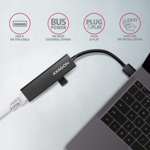 HMA-GL3A Wieloportowy hub USB 4in1, 5Gbps, 3x USB-A + GLAN, metalowy, 20cm USB-A kabel AXAGON