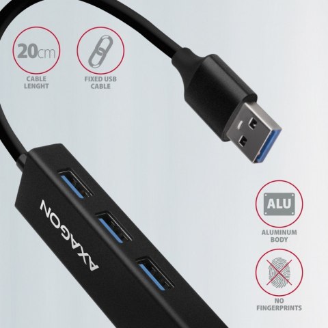 HMA-GL3A Wieloportowy hub USB 4in1, 5Gbps, 3x USB-A + GLAN, metalowy, 20cm USB-A kabel AXAGON