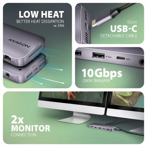 HMC-12GM2 Wieloportowy hub USB 12in1 + M.2 NVMe/SATA pozycja, 10Gbps, 3x USB-A, USB-C, HDMI 4K/60Hz, DP 4K/60Hz, GLAN, SD/microS AXAGON