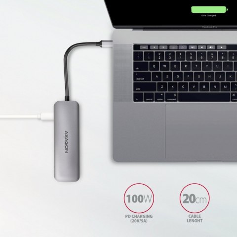 HMC-5 Wieloportowy hub USB 5in1, 5Gbps, 2x USB-A, HDMI 4K/30Hz, SD/microSD, PD 100W, 20cm USB-C kabel AXAGON