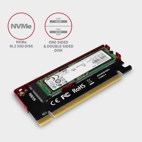 PCEM2-S Adapter wewnętrzny PCIe x16, 1x M.2 NVMe M-key slot aluminiowa osłona AXAGON