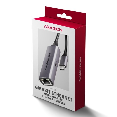 ADE-TXPD Karta sieciowa Gigabit Ethernet adapter, USB-C 3.2 Gen 1, instalacja automatyczna, Asix AX8817, PD 100W AXAGON