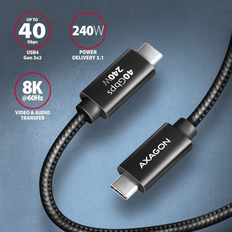 BUCM4X-CM05AB Kabel USB-C - USB-C, USB4 Gen 3x2 0.5m, PD 240W, 8K HD, ALU, oplot Czarny AXAGON