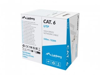 Kabel LAN UTP kat.6 100M drut CU szary CPR + fluke passed Lanberg