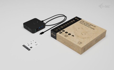 Stacja dokująca USB-C DP Dual HDMI Power Delivery 100W + Uniwersalna Ładowarka 100W I-tec