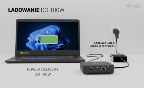 Stacja dokująca USB-C DP Dual HDMI Power Delivery 100W + Uniwersalna Ładowarka 100W I-tec