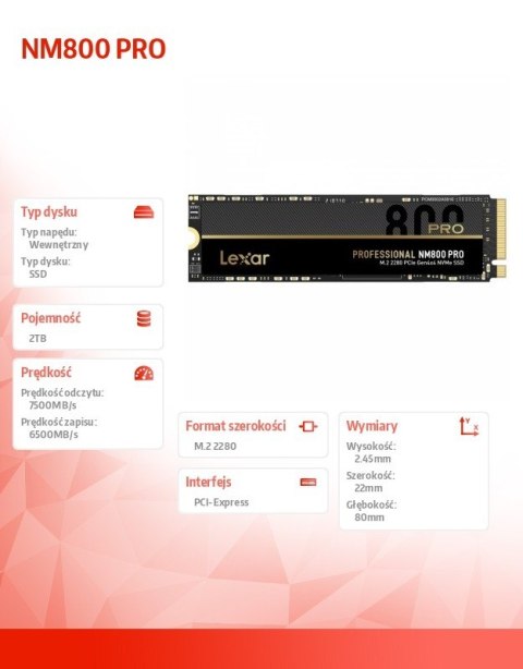 Dysk SSD NM800 PRO 2TB NVMe M.2 2280 7500/6500MB/s Lexar