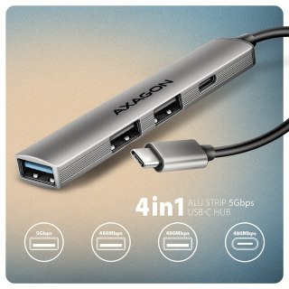 HUE-STC HUB 4-portowy 1x USB-A 5Gbps, 2x USB2.0 + 1x USB-C 2.0, 12cm kabel USB-C AXAGON