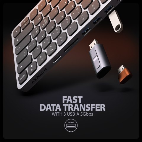 Klawiatura HMC-KB-NRD USB-C 5Gbps z wieloportowy hub 9in1, SD/microSD, 3x USB-A, HDMI 4K/60Hz, PD 100W, Audio, Nordic layout, 60 AXAGON