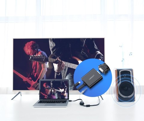 Adapter przejściówka HDMI - VGA micro USB AUX audio 3.5 mm mini jack czarny UGREEN