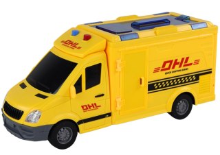 Auto Dostawcze Napęd Frykcyjny Otwierane Drzwi Światła Dźwięki Żółte 1:16 LEAN Toys