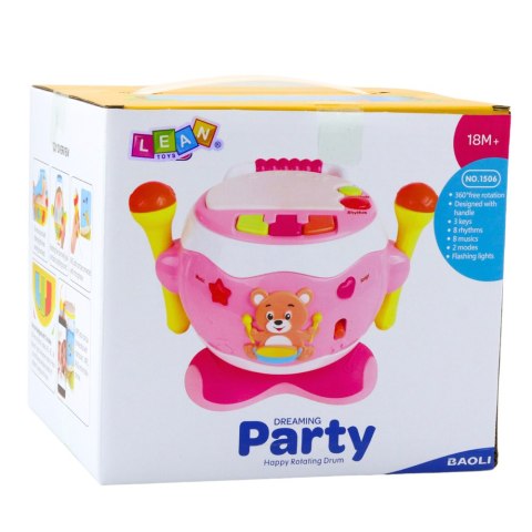 Bębenek Dla Dzieci Muzyczny Interaktywny Światła Dźwięki Różowy LEAN Toys