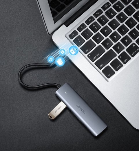 HUB Rozdzielacz USB-C - 4x USB 3.2 z portem zasilania USB-C szary UGREEN