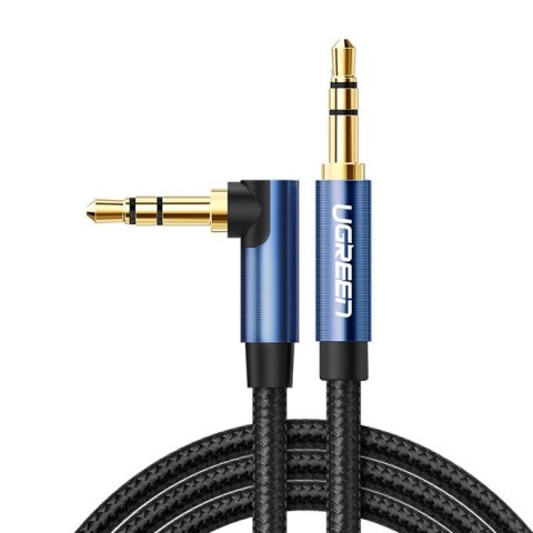 Kątowy boczny przewód kabel audio AUX 2x mini jack 3.5 mm 1m niebieski UGREEN
