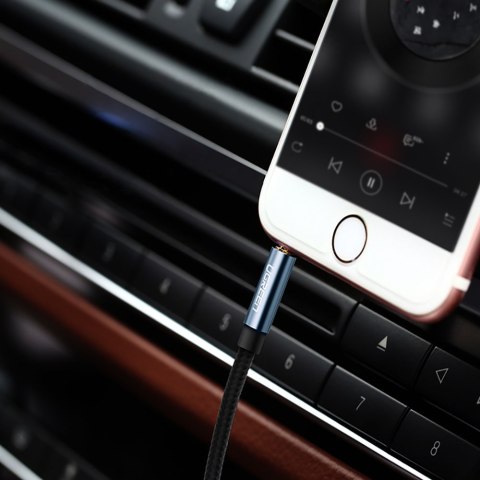 Kątowy boczny przewód kabel audio AUX 2x mini jack 3.5 mm 1m niebieski UGREEN