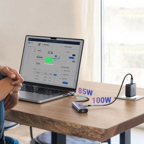 6w1 HUB adapter USB-C - 3x USB-A 3.0 / HDMI / RJ45 / USB-C PD - szary UGREEN