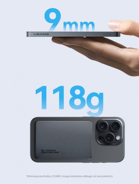PowerBank 5000mAh 20W Indukcyjny Magsafe PD Fast Charge tytanowy USAMS