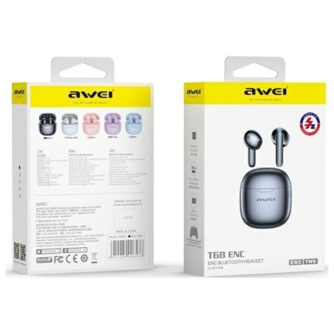 Słuchawki Bluetooth 5.3 T68 TWS ENC Czarne AWEI