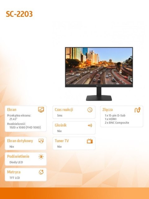 Monitor 22 cale SC-2203 24/7 LED VA FHD HDMI VGA BNC AG NEOVO