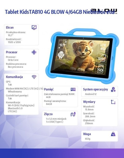 Tablet KidsTAB10 4G BLOW 4/64GB Niebieskie etui BLOW