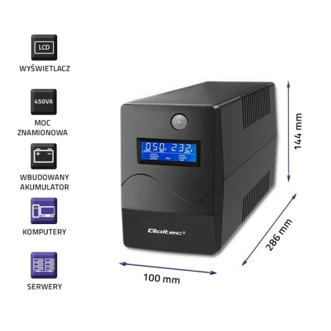 Zasilacz awaryjny UPS | 450VA | 240W | LCD | USB | RJ45 Qoltec