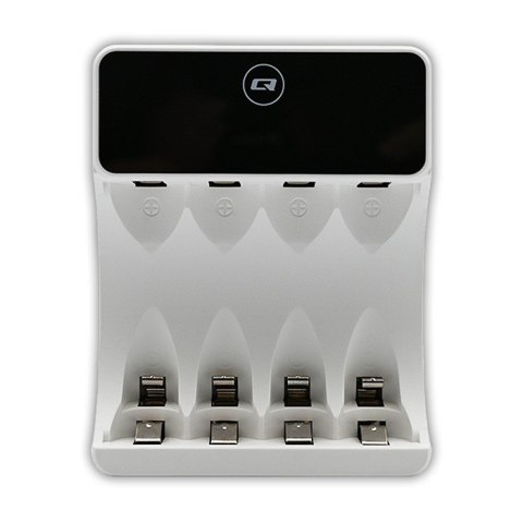 Ładowarka do akumulatorków Ni-MH typu R03 AAA R6 AA | LCD | kabelUSB-C | Biała Qoltec